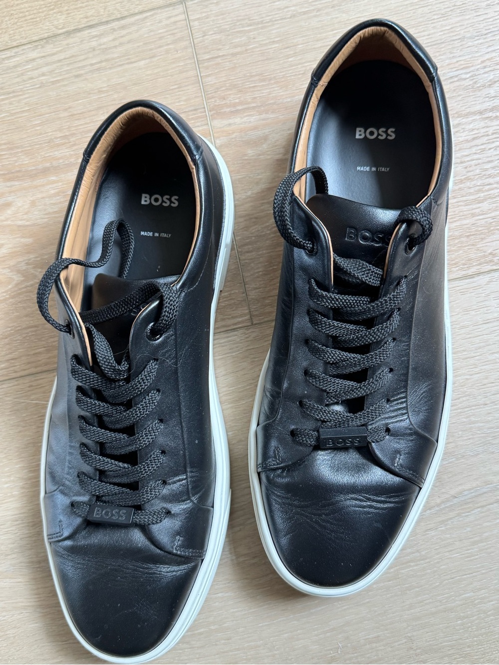 Boss Black Leather Low-Top Sneakers with White Sole - Picture 5 of 6